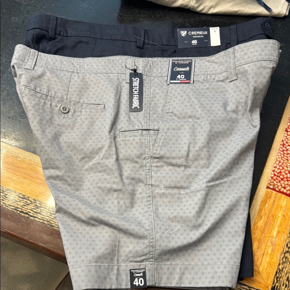Cremieux Gray Chinos with  blue linen stretch 9 in and 7 inch grey stretch